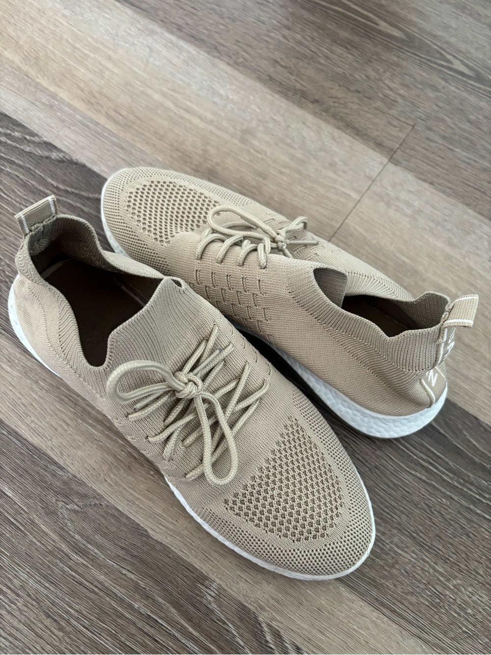 Womens Knit Slip-On Sneakers in Beige